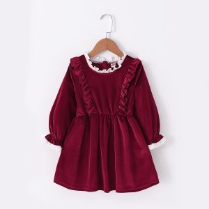 Toddler Girls Frill Trim A-line Velvet Dress