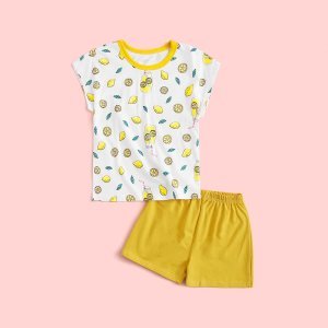 Shein - Toddler girls lemon and leaf print pj set