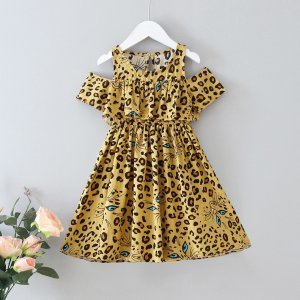 Toddler Girls Leopard Print Cold Shoulder A-line Dress