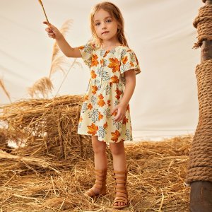 Toddler Girls Maple Leaf Print Babydoll Dress