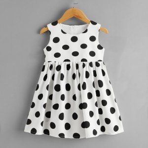 Toddler Girls Polka Dot Zipper Back A-line Dress