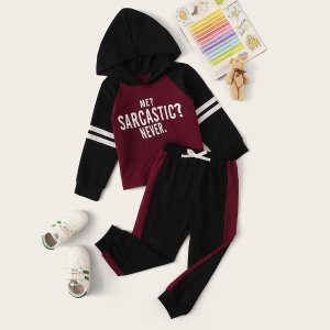 Toddler Girls Slogan Graphic Baseball Hoodie With Joggers