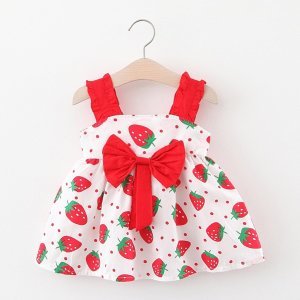 Toddler Girls Strawberry Print Bow Front Cami Dress