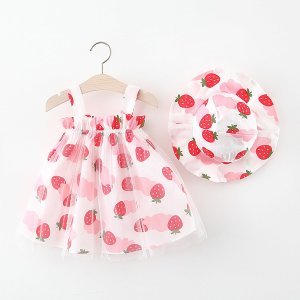 Toddler Girls Strawberry Print Cami Dress & Hat