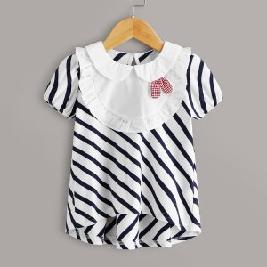 Toddler Girls Striped Frill Asymmetrical Hem Dress