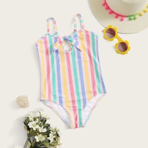 Toddler Girls Striped Knot Front One Piece Swimwear
