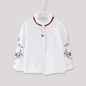 Toddler Girls Tie Neck Embroidered Blouse