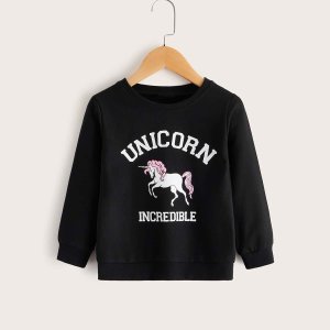 Shein - Toddler girls unicorn and letter graphic sweatshirt