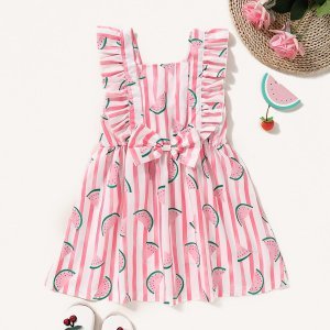 Toddler Girls Watermelon Ruffle Trim Bow Front Dress
