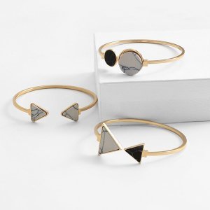 Triangle & Round Cuff Bracelet 3pcs