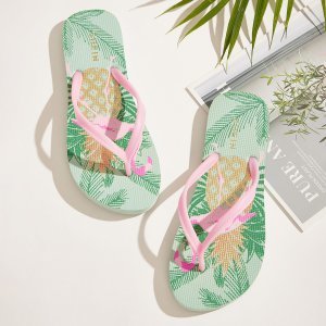 Shein - Tropical print toe post slippers