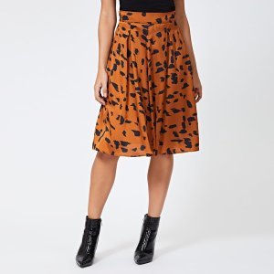 Wide Waistband Foldover Pleated Allover Print Skirt