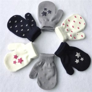 Productspro - 1 paar leuke dot ster hart patroon wanten jongens meisjes zachte breien warme handschoenen voor kinderen kids