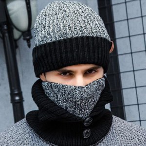 Productspro - 3 stks winter gebreide fleece hoeden sjaal handschoen set voor vrouwen mannen mutsen jongens meisjes sjaals halswarmer ski balaclava gezicht masker -