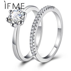 Productspro - Als me 2 stks/partij zilveren dubbele ringen set engagement vrouw zirconia ring voor vrouwen vrouwelijke dames lover party bruiloft sieraden - 9