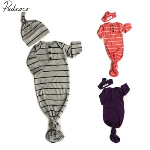 Baby Beddengoed Slaapzakken Pasgeboren Baby Baby Streep Deken Inbakeren Wrap Beddengoed Kleren Hoed 2 Stuks Lange Mouw Outfit