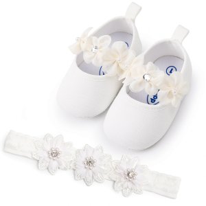 Productspro - Bloemen pasgeboren baby meisje schoenen mode bloemen prinses eerste walker baby girl schoenen met hearwear 2 pcs