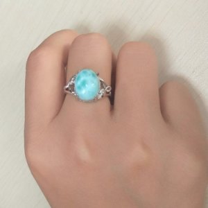 Productspro - Grote steen larimar ringen vrouw dames engagement ringen met natuurlijke larimar edelsteen, 925 sterling zilveren sieraden cadeau voor haar