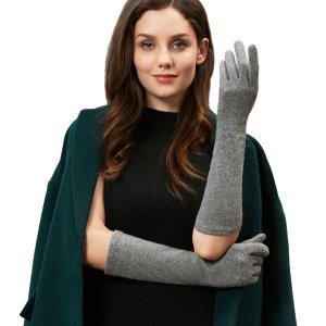 GSG Lange Wollen Handschoenen Wanten voor Vrouwen Touchscreen Warme Winter Gebreide Mode Handschoenen Zwart Bruin Grijs Dames ElleboogHandschoenen - L