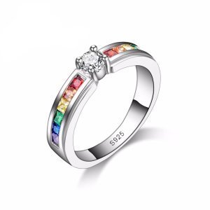 JemminAankomst Eenvoudige Stijl Kleurrijke Fijne Kristallen 925 Sterling Zilveren Ring Voor Vrouwen Vrouwelijke Partij Bruiloft Sieraden - 9