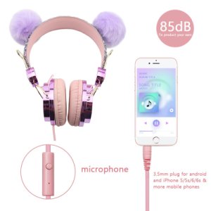 Productspro - Leuke mode over ear wired hoofdtelefoon 3d stereo oortelefoon met microfoon headset audio jack voor xiaomi huawei telefoon pc voor meisjes kid
