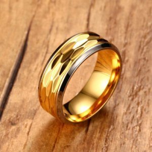Productspro - Mannen gehamerd afwerking wedding band ring in goud-kleur rvs heren sieraden jongen mode accessoires anel aneis anillos - 11
