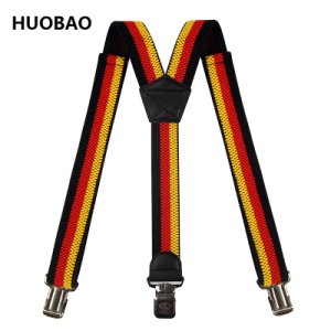 Mannen Verstelbare 3.5 cm Breed Duitsland Vlag Zwart Rood Geel Gestreepte Zware Y-Back bretels Voor Heren