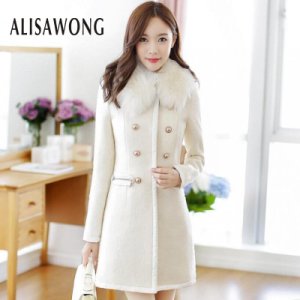 Medium lange slanke wollen jas vrouwen slim Double-Breasted witte jassen dames herfst winter koreaanse stijl bovenkleding femme