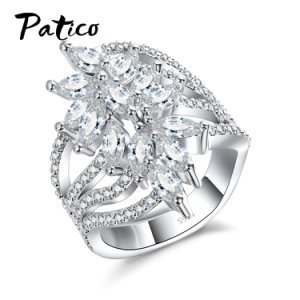 PATICO Classic Wedding Band Ringen S90 Zilver Engagement Sieraden Voor Vrouwelijke 5A Zirconia Bloem Big Size Breed Bague - 8