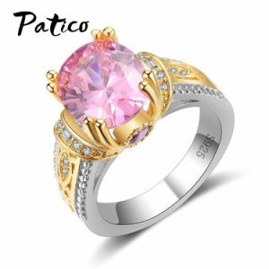 Productspro - Patico luxe s90 zilveren ronde ringen voor dames mode roze cz stone wedding ring voor vrouwen goud anel bague lover - 10