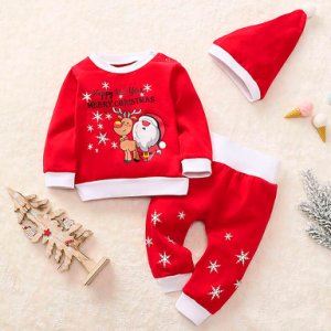 Productspro - Peuter pyjama nachtkleding outfits baby jongens meisjes mode herfst winter christmas santa crew hals fawn print pyjama kleding