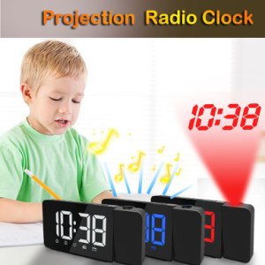 Productspro - Projectie wekker display digitale klok usb charger snooze led projectie dual alarm fm radio #0207g10