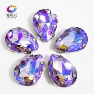 Super beauty Crystal violet AB kleur druppelvorm Glas Crystal naaien klauw steentjes met gaten, Diy Kleding accessoires SWS30 - 13x18mm 20pcs