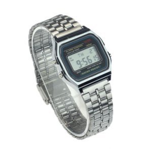 Tijdzone #401 Vintage Vrouwen Mannen Rvs Digitale Alarm Stopwatch Polshorloge Heren Horloges TopLuxe Horloge - Zilver