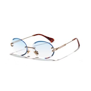 Vrouwen Retro Randloze Ovale Zonnebril Clear Lens Zonnebril Dames Mode UV400 Ronde Zonnebril Schaduw Brillen