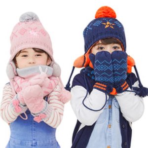 Winter Kinderen Warme Dikke Muts Sjaal Handschoenen 3 stks Sets Gebreide Baby Kids Mutsen Caps Neck Warmers Handschoenen Set voor Jongens Meisjes