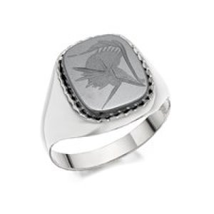 Silver Haematite Intaglio Signet Ring - F5123-W