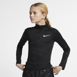 Bluza do biegania z długim rękawem i zamkiem 1/2 dla dużych dzieci (dziewcząt) Nike - Czerń