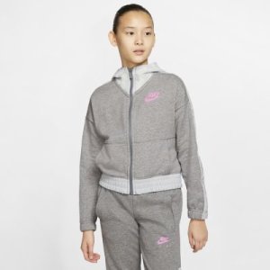 Bluza z kapturem i zamkiem na całej długości dla dużych dzieci (dziewcząt) Nike Air - Szary