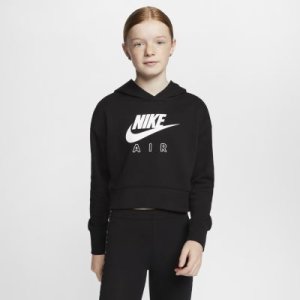 Bluza z kapturem Nike Air dla dużych dzieci (dziewcząt) – o krótszym kroju - Czerń