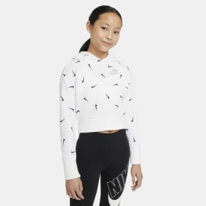 Bluza z kapturem o krótszym kroju dla dużych dzieci (dziewcząt) Nike Sportswear - Biel