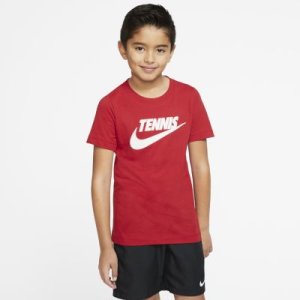 Chłopięcy T-shirt do tenisa z nadrukiem NikeCourt Dri-FIT - Czerwony