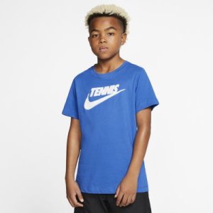Chłopięcy T-shirt do tenisa z nadrukiem NikeCourt Dri-FIT - Niebieski