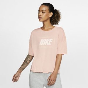 Damska koszulka treningowa z krótkim rękawem z nadrukiem Nike Dri-FIT - Różowy