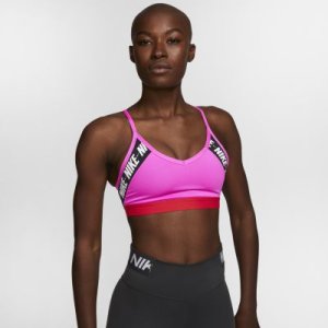Damski stanik sportowy z logo zapewniający lekkie wsparcie Nike Indy - Różowy
