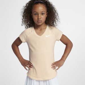 Koszulka tenisowa z krótkim rękawem dla dużych dzieci (dziewcząt) NikeCourt Pure - Kremowy