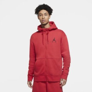 Nike - Męska bluza dzianinowa z kapturem i zamkiem na całej długości jordan jumpman air - czerwony