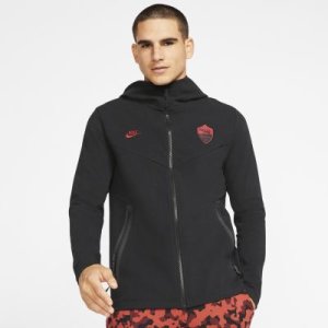 Nike - Męska piłkarska bluza z kapturem i zamkiem na całej długości a.s. roma tech pack - czerń