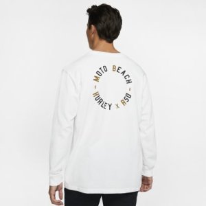 Męski T-shirt z długim rękawem Hurley x Roland Sands Moto Beach - Biel