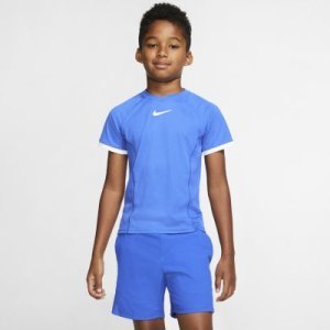 Kortærmet NikeCourt Dri-FIT-tennisoverdel til drenge - Blå